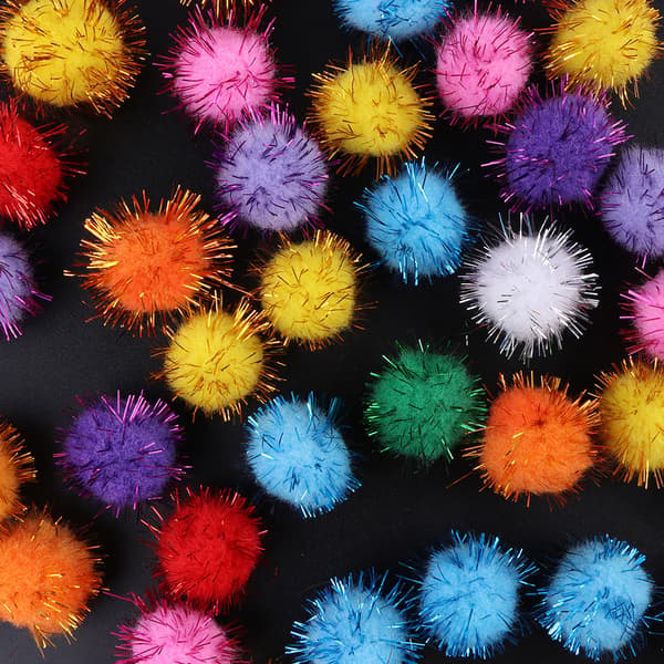 100 stk. 25 mm Mini Fluffy Bløde Pomponer Glitterkugle Håndlavede Børnelegetøj DI