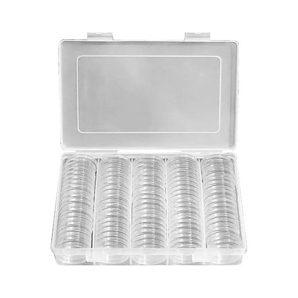 100 st 25 mm Myntkapslar Rund Plast Mynthållare Box Case Behållare med organizer box för myntsamling