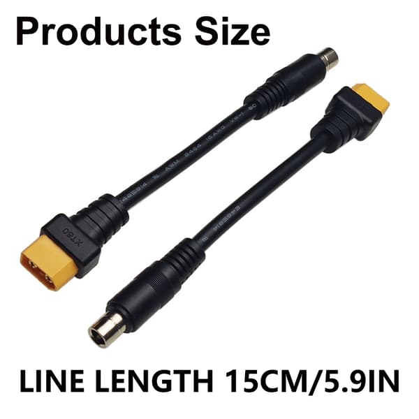 Kobber XT60 til DC8020 8mm Adapterkabel til Strømoverførsel 15cm Sort