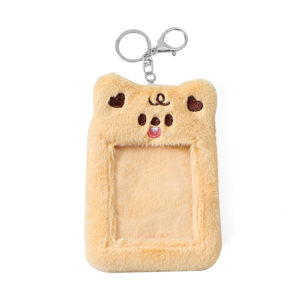 Söt plysch fotokortshållare nyckelring Kpop Idol genomskinlig fotofodral Nyckelringar Busskort för case Vinter Varm ID- cover Brown