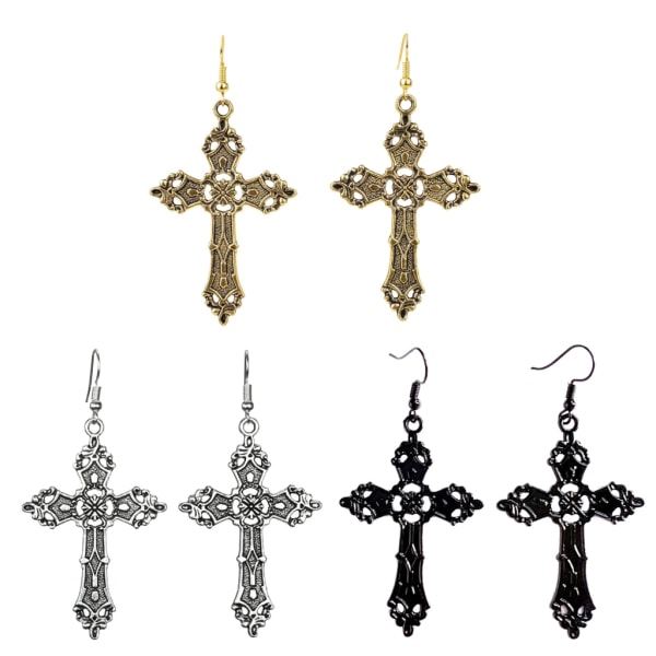 Korsformade legeringsörhängen Gothic Unika Cross Drop Dingle Örhängen Långa örhängen Smycken Örhängen Present för kvinnor Flickor Gold
