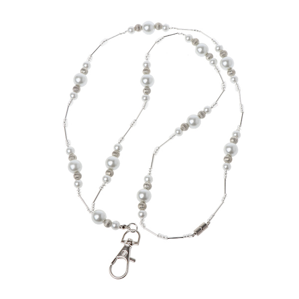 Enkel White Pearls Bead Chain ID Badge Holder Lanyard Necklace Handmade Beaded lanyard Hidden Hollow Beads Halsband