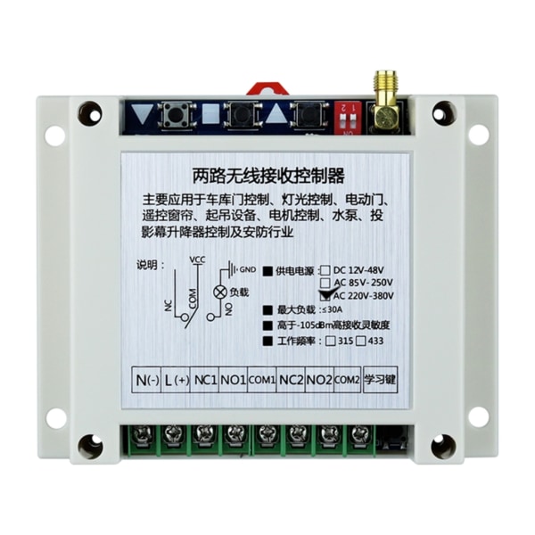 315/433MHz industriell 2-knapps fjärrkontroll AC220V~380V 2CH RF trådlös fjärrkontrollsändare för garageport null - A 433MHz