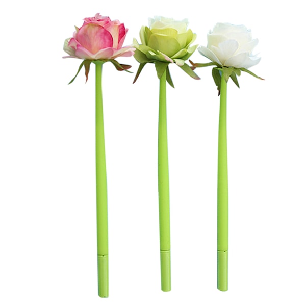 3 stk Cartoon Bloom Rose Flower Black Gel Ink Pen Blue Liquid Gel Pen til Student