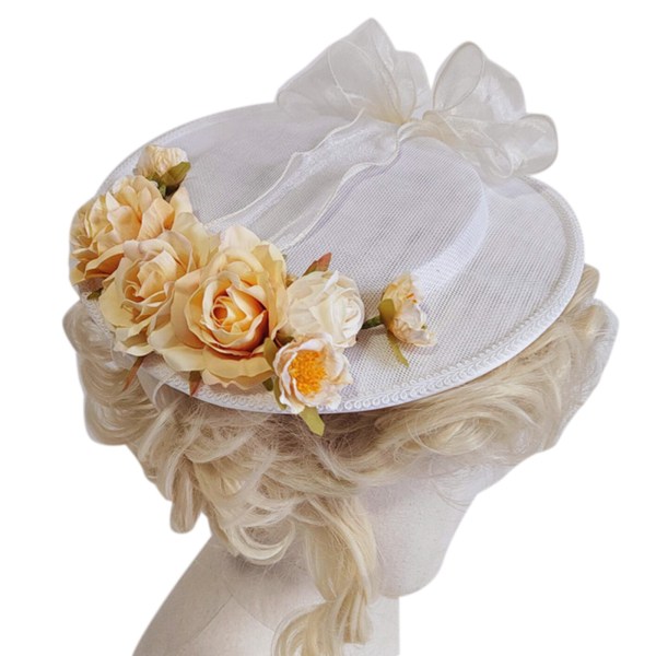 Elegant ljusgula blommor platt hög hatt flickor Lolita hatt för sommarens Tea Party