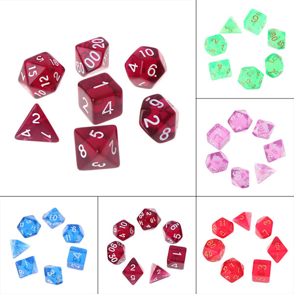7 stk./sæt Polyhedral Multi Sided Dice D4-D20 Dungeons&Dragon D&D RPG Poly Game Burgundy