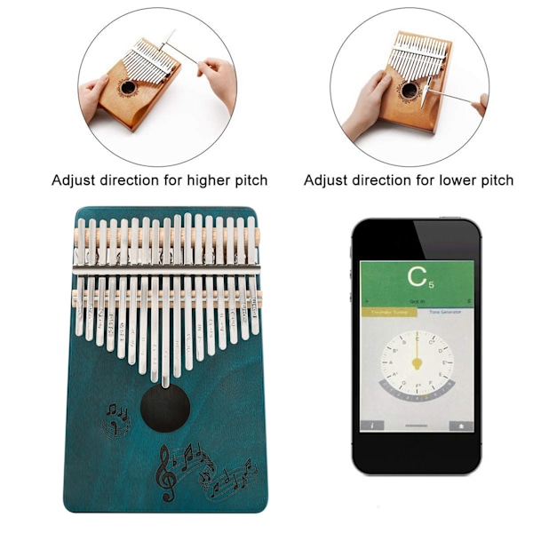 Trä Kalimba Instrument Bärbar 17 Tangenter Finger Piano Musikaliska Piano Verktyg Blue Bote