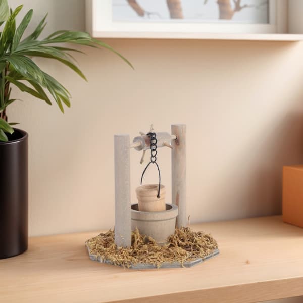 Træ Miniature Vandbrønde Figur Til Have Landskab Bordplade Display Brug