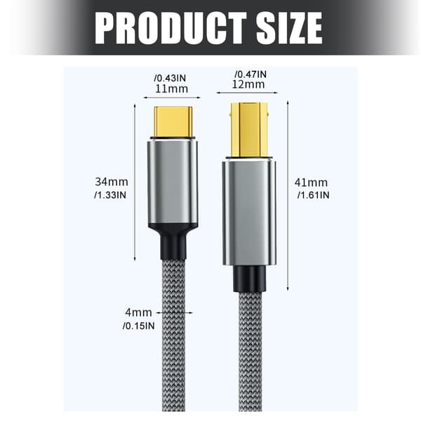 Typ C skrivarkabel USB 2.0 hane till USB B hane kabel skannerkabel data