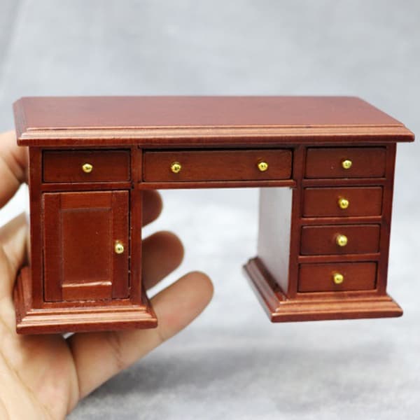 1/12 Skala Studie Skrivebord Og Stol Miniature Træ Legetøj Hus Møbler