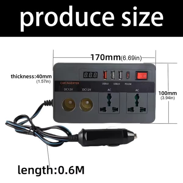Bil Strømomformer 12V Til AC Omformer Kompakt Design