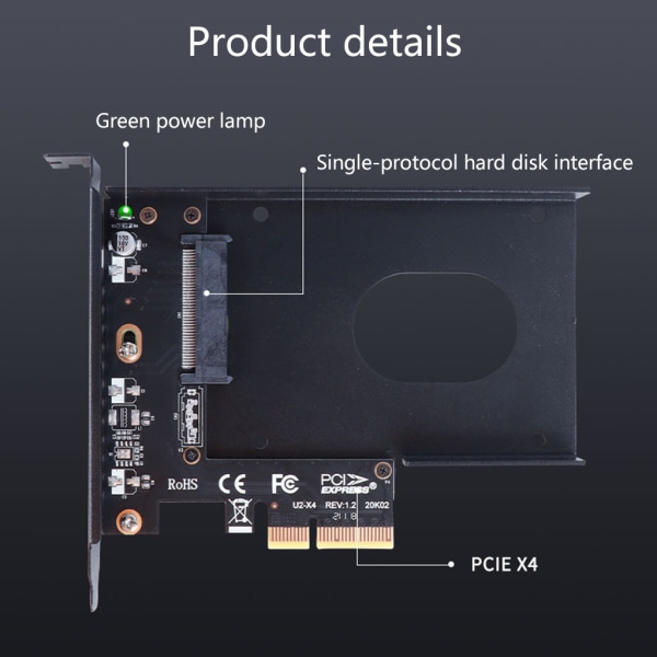 PCIE 4.0 X4 - U.2 / SATA -sovitin 2,5 tuuman kiintolevylle, itsevirtainen