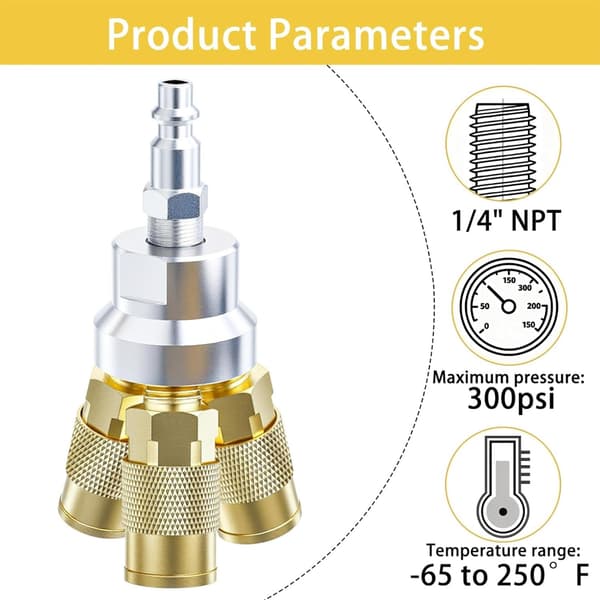 Hurtigkobling Luftfittings 1/4NPT T-stykker Messingkonstruktion Forseglede Samlinger Solid