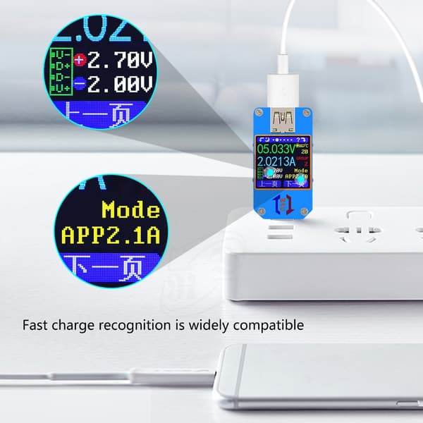 USB 2.0 Tester USB Strømmåler 4-24V 5A Spenningstester Multimeter LCD-skjerm