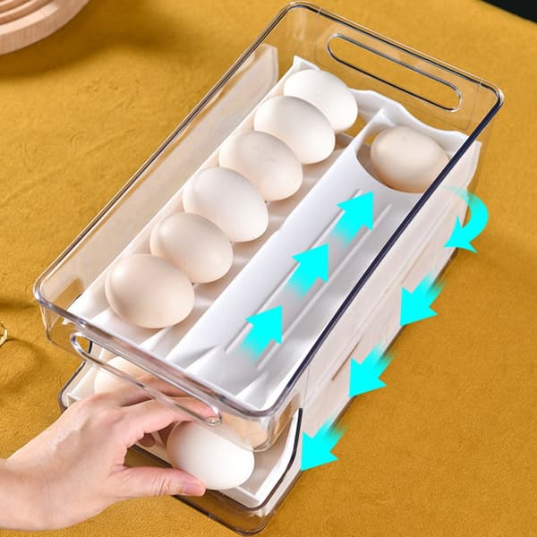 Praktisk plastbeholder plassbesparende eggbrett automatisk eggdispenser