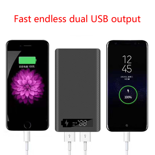 PD Quick Charge Power Bank 18650 för case Lithium Batterihållare Snabbladdare Box Dubbel USB Batterihållare Black