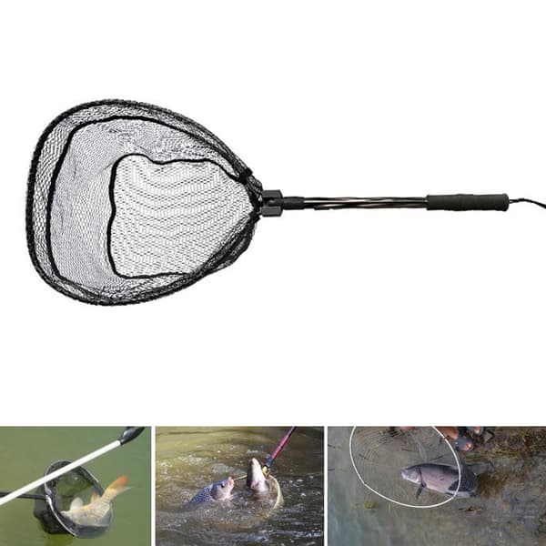 Retractable Fishing Net Telescoping Landing Net Non-Slip Folding Fishing Net Two sections red