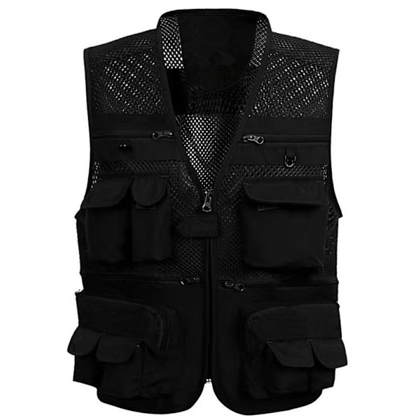 Män Meshes Utomhus Fiskevästar Flera Fickor Andningsbar Väst Jackor Navy XXL