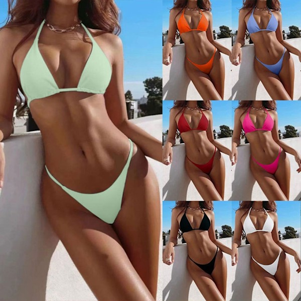 Kvinnors baddräkt set string bikini topp och justerbar botten Red M