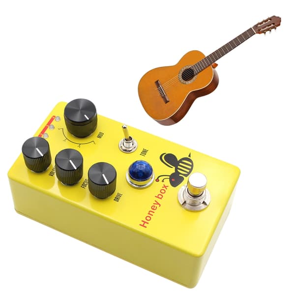 Studiekvalitets guitar-effektpedal med distortion, rumklang og delay-effekter, kompakt