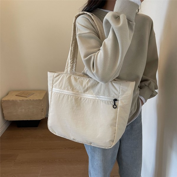 Axelväska Shoppingväska Tote Handväska Mode Nylon för kvinnor Bokväska Beige