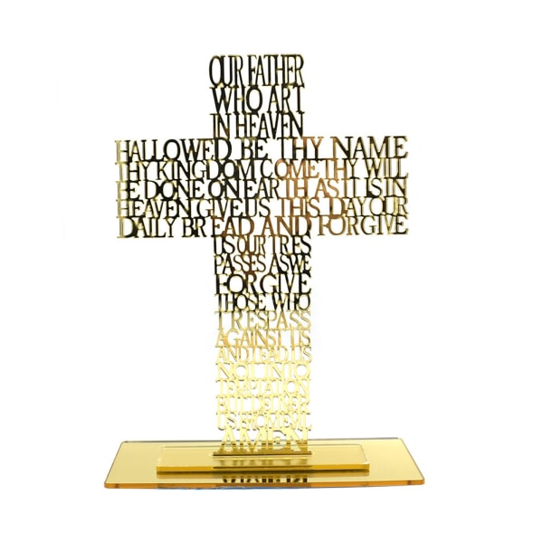 Akrylpräst Fader Skrifter för kors med stativ Religiös kyrka Stående krucifix Katolsk bönreliker prydnad Gold