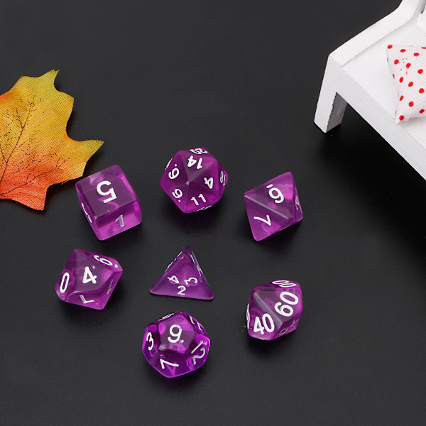 7 stk. gennemsigtige polyhedral terninger til Dragon Pathfinder D20 D12 2xD10 D8 D6 D4 Pink