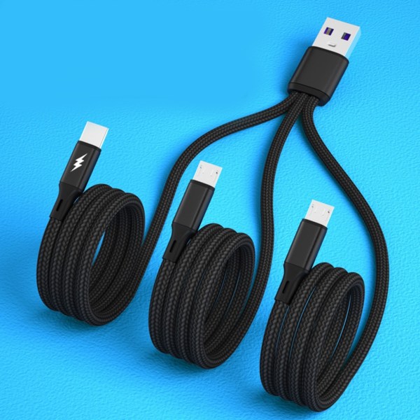 1 till 3 USB till Type-C Micro USB Laddningskabel USB Datasladd Förlängning för mobiltelefoner, surfplattor Pads Kontakt 20/120cm Black 20cm