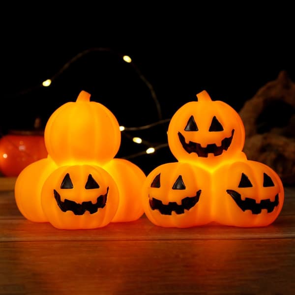 Sæt med 6 glødende Halloween-græskarformede lysdekorationer til festbrug