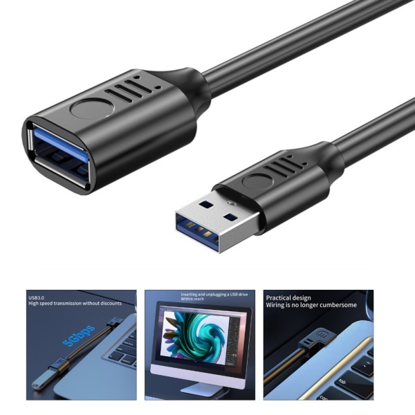 USB förlängningskabel 3.0 hane till hona Data Sync USB -förlängningssladd 90 grader 5 Gbps höghastighetsladdningskabel för mus null - Straight head 1.5m