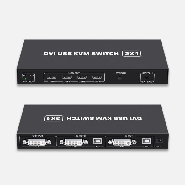 USB Switch 2 In 1Out DVI KVM Dockningsstation Switch Selector Printer Sharing Hub Monitor Adapter KVM Converter + Kablar
