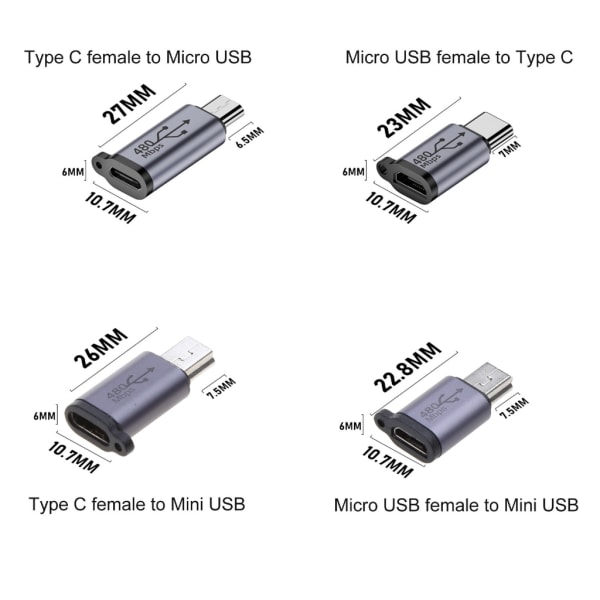 Usb-C till Micro USB Adapter Typ-C hona till mikro USB hane-omvandlarkontakt Type C to Mini USB