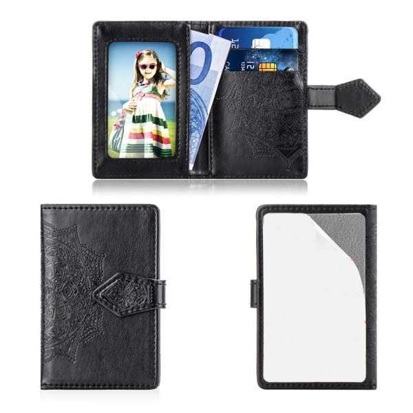 Mode prægede blomster klæbende kreditkort pose til etui Pocket Sticker Phone Black