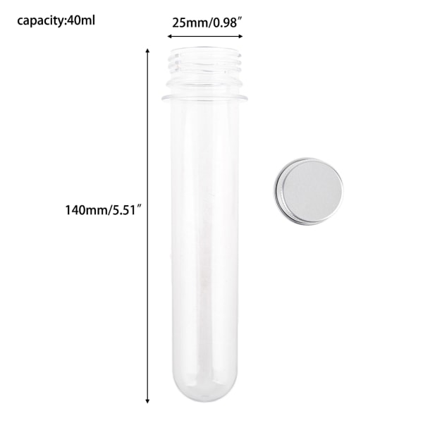 10 stycken 25x140 mm 40 ml klara plastprovrör med skruvlock Godisflaskabehållare för inredning av vetenskapliga experiment