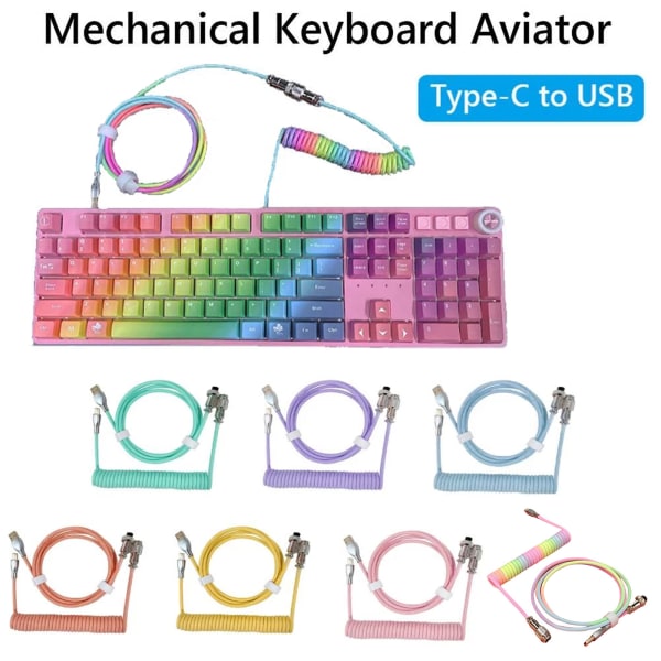 1,8M mekanisk tangentbordskabel Typ-C till USB stationär dator Spiral Aviation Connector Färgglad Aviator Datakabel Rose red