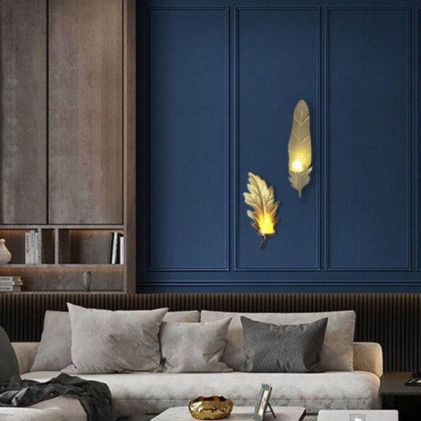 Dekorativ guldljusstake Väggmonterad metallbladsljusstake för kreativ väggdekoration Hänglampa för hemmet null - 1
