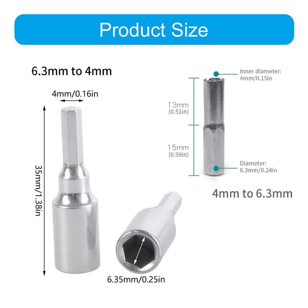Hexagonal Bit Adapter Sæt 4mm 6,35mm Ergonomisk Til Professionelle Teknikere
