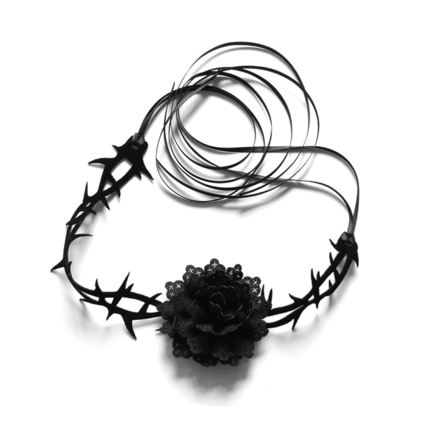 Rød blomst Rose Choker Girl Gothic Lolita-Sort Blonderkrage Choker Halskjede Pålitelig kragebenskjede Punk smykker gave