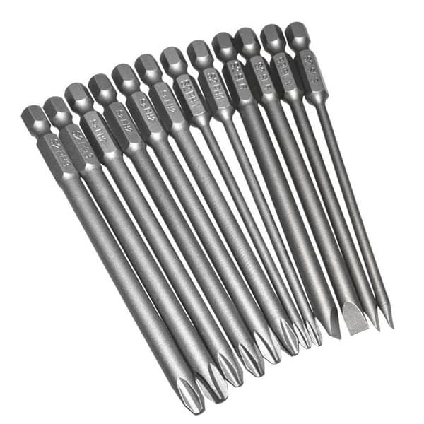 12 st/set legerat stål S2 spårade Phillips skruvmejselbits magnetiska för huvud 100 mm för extra lång