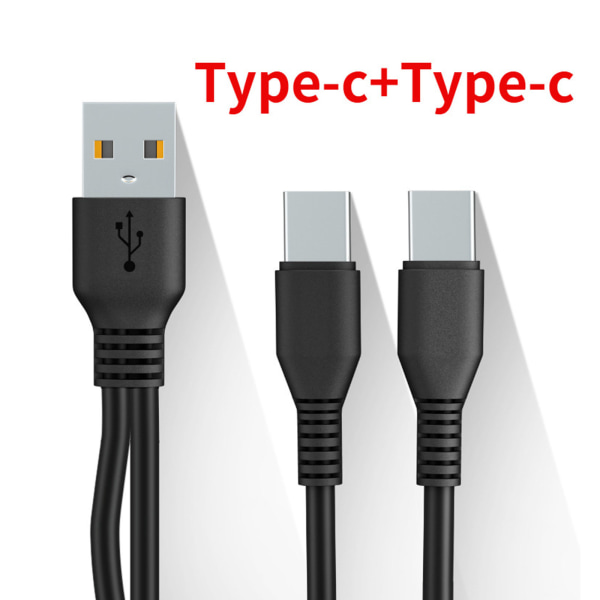 2 i 1 USB C-kabel Mobiltelefonladdare Kabeldelare Laddningssladd Black 1m