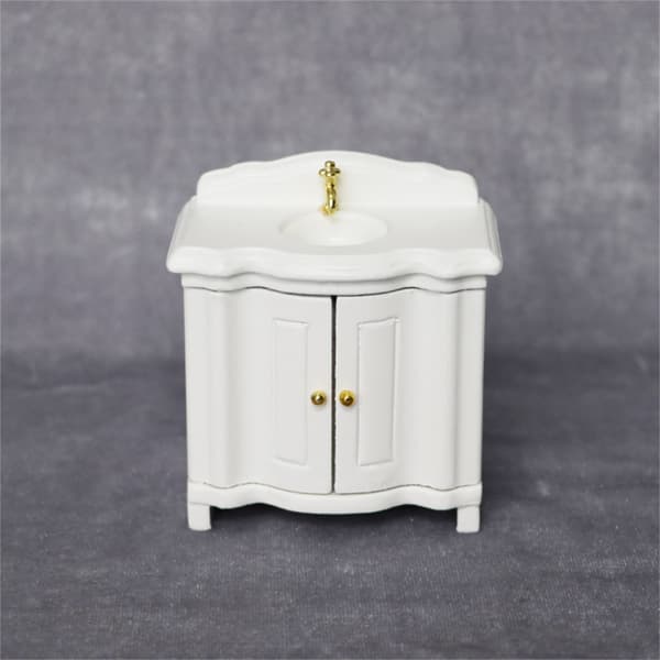 Klassiskt vitt miniatyrhandfatsskåp modell 1/12 dockhus displaymöbler