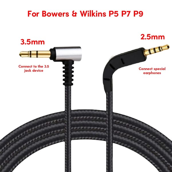 Lydkabel for Bowers P7 Headset Erstatningstilbehør Svart
