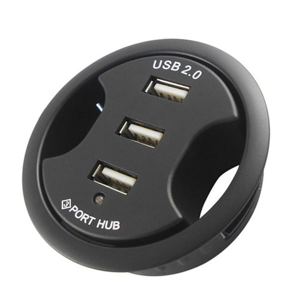 USB 2.0 Hub Montering In-Desk Multi Splitter Multi USB 2.0 Ports Strømadapter