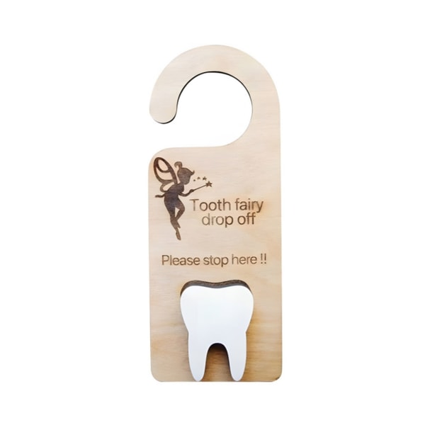 Tooth Fairy Pick up Box Tooth Fairy Dörrhängare Barn Barn Uppmuntra Presentrumsdekoration Tanddörrhängare i trä 23x9cm null - B