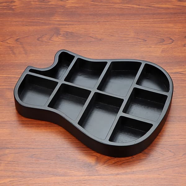 Trä Gitarrformad Förvaringslåda Plektrumhållare Fodral Gitarrtillbehör Organizer