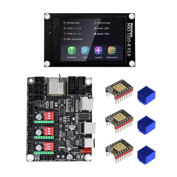 MKS DLC32 32Bit GRBL Offline-controller med TS35 LCD-skærm TMC2209 Motor Driver-køleplader til graverstyreplade
