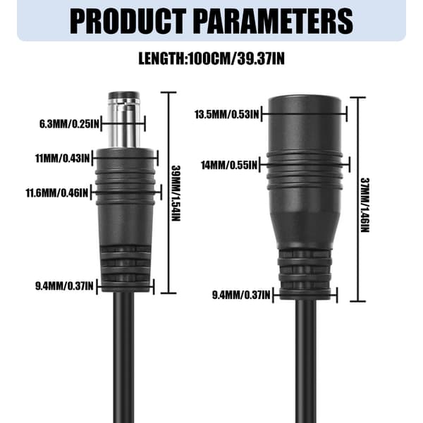 Kvalitets DC6.3x2.1mm Strømforlængerkabel 1 Meter Længde DC6321 Stik