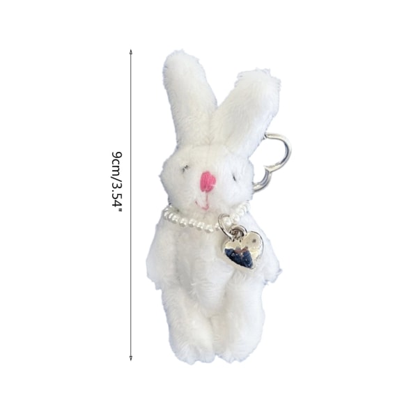 Hjärta tecknad docka-kanin nyckelring hänge kanin telefon kedja docka-plysch-tillbehör Söt handväska Charm handväska hänge White