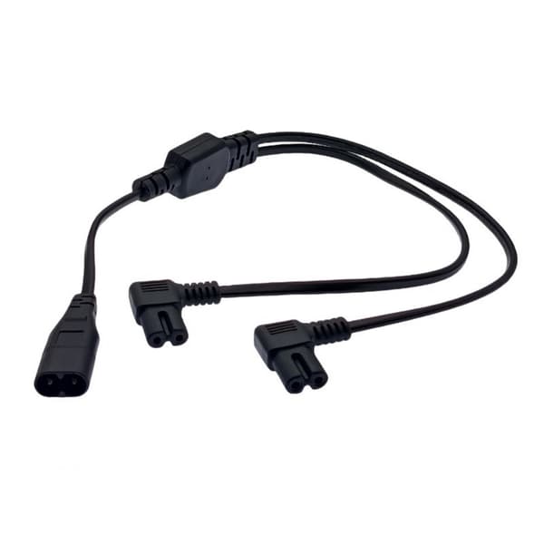 Splittet strømkabel IEC320 C8 til 2xC7 vinklede kontakter 60 cm lang