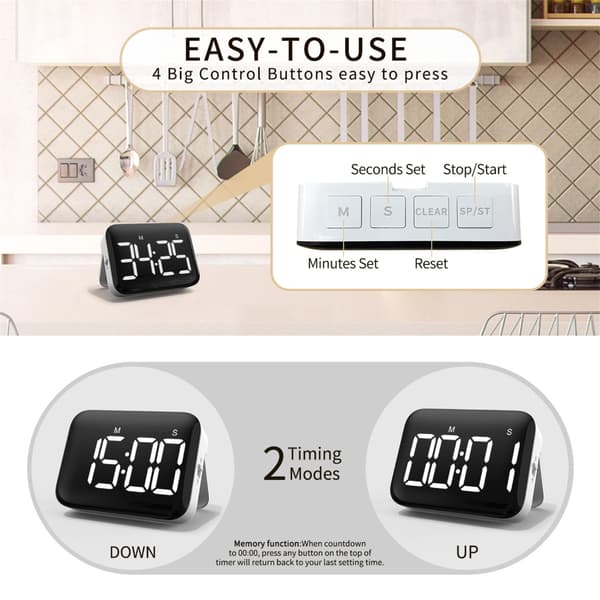 Digital LED-skjerm Kjøkkentimer med magnetisk bakside for matlaging, baking, studier